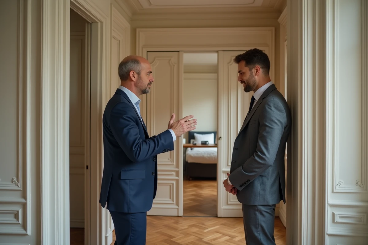 Agent immobilier présentant la configuration studio BIS avec chambre séparée par une verrière coulissante