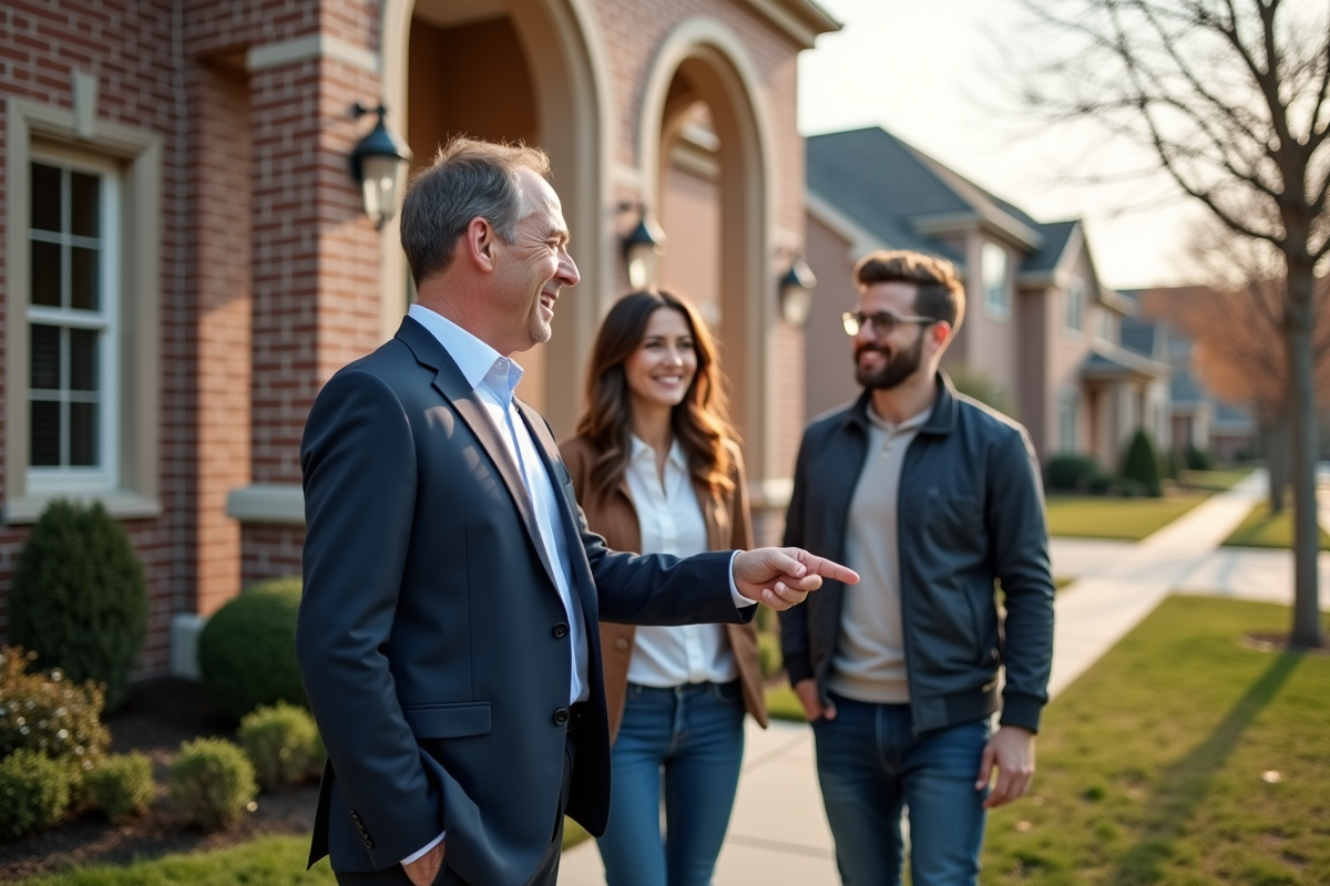 Agent immobilier montrant une maison à un couple lors d