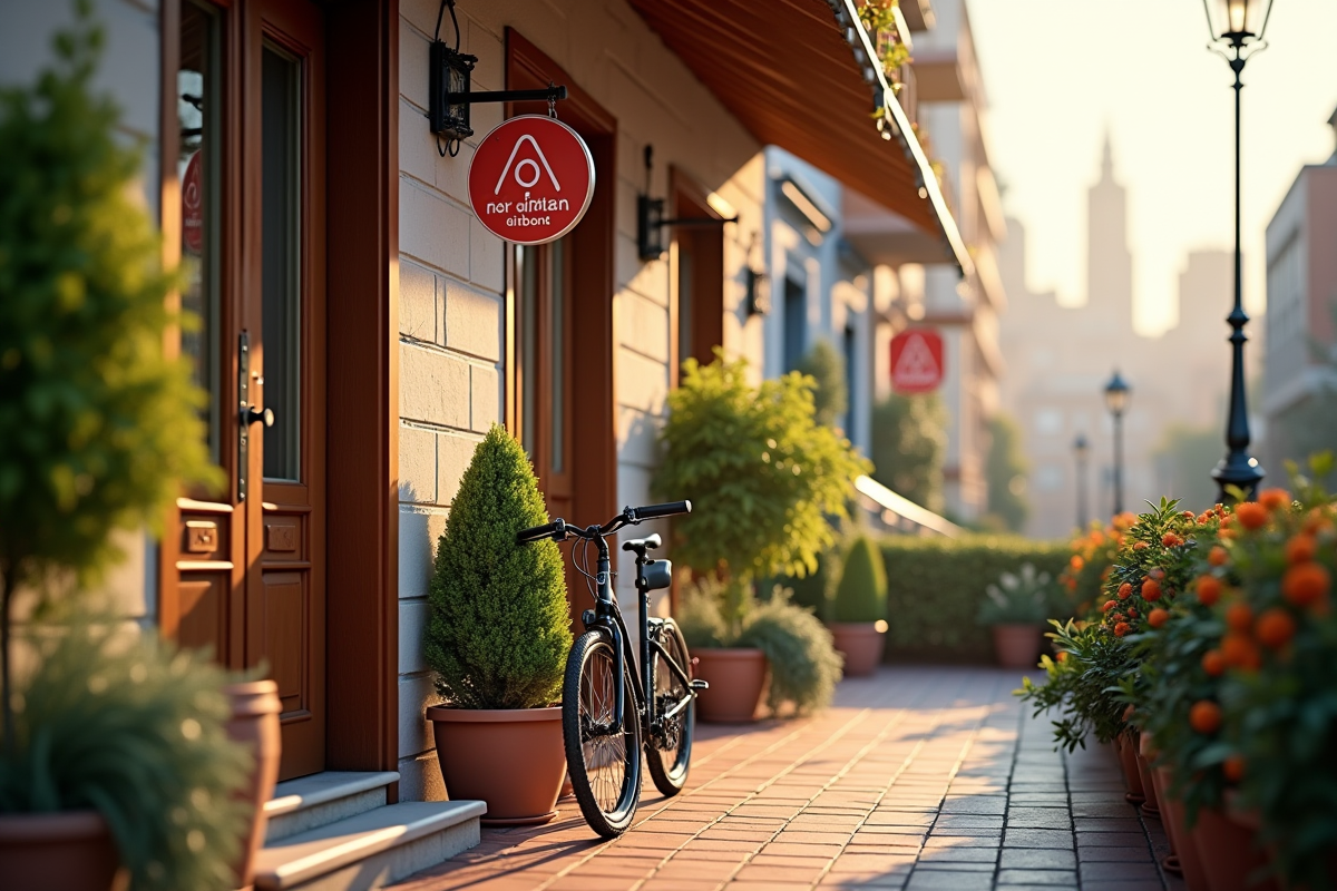 Immeuble avec panneau a louer et sticker Airbnb devant