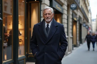 Homme élégant se promenant Avenue Montaigne dans le 8e arrondissement de Paris, symbole du luxe et de la richesse parisienne