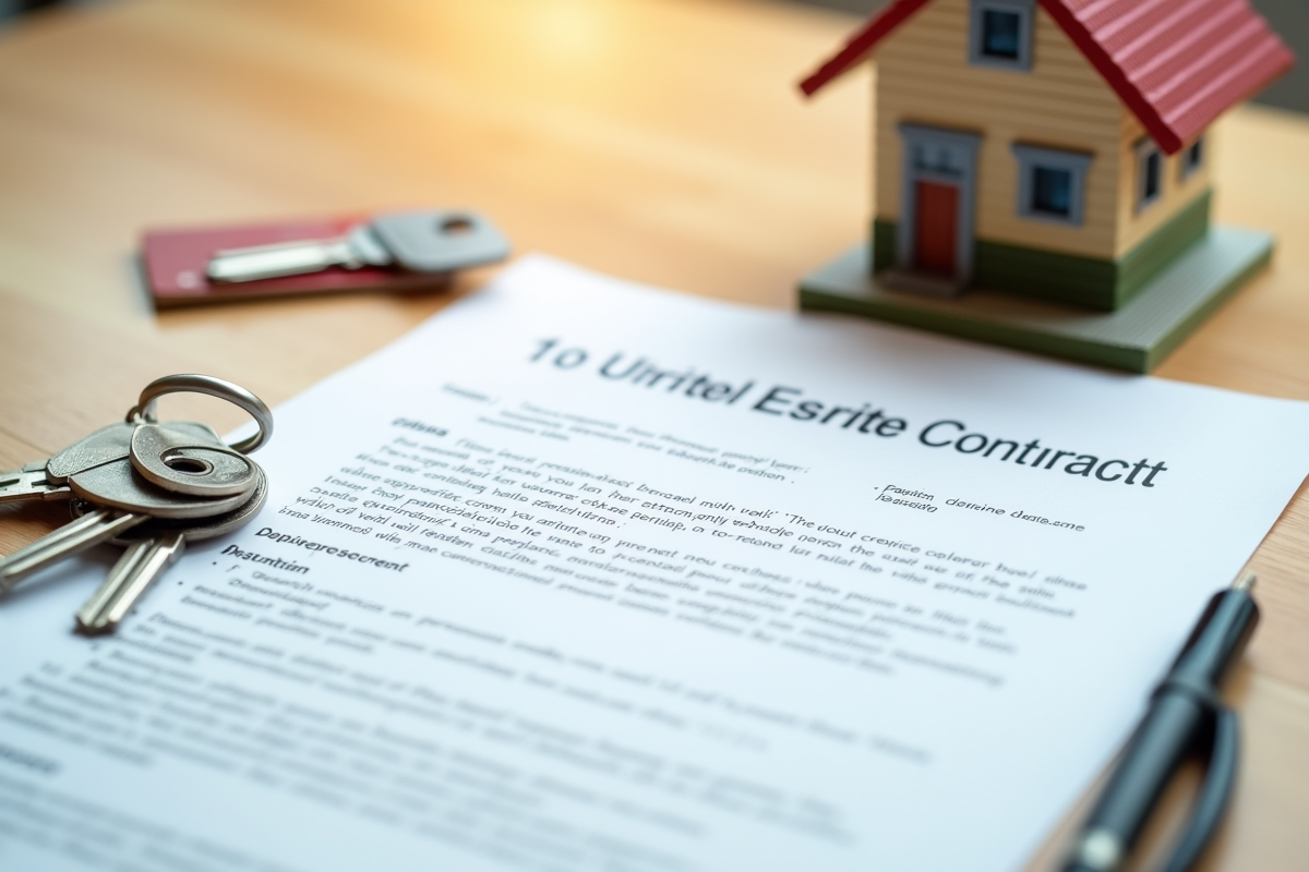 Contrat immobilier signé avec une maison miniature et des clés sur un bureau en bois