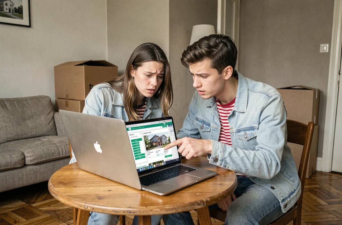 Jeune couple consultant ensemble le site LOC'Annonces pour faire une demande de logement social à Paris