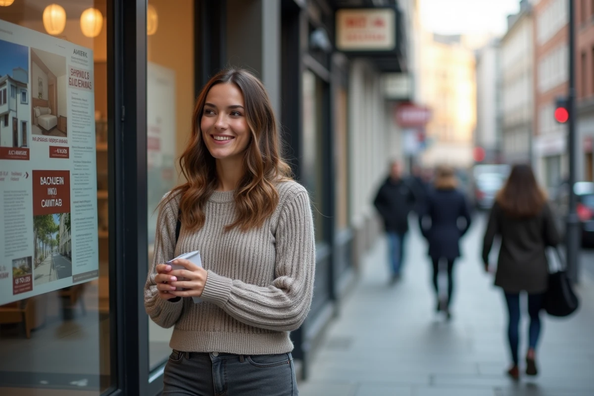 Jeune enseignante examine des annonces immobilières
