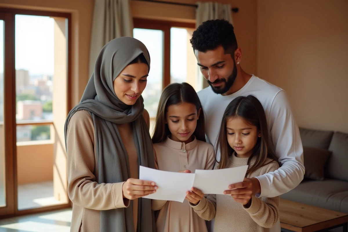 Famille marocaine dans un salon à Marrakech pour l'immobilier