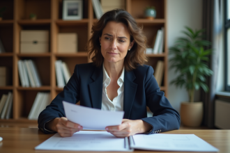 Femme d affaires examinant des papiers dans un salon moderne