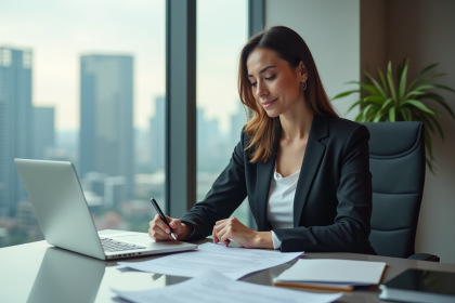 Femme professionnelle examine des contrats immobiliers
