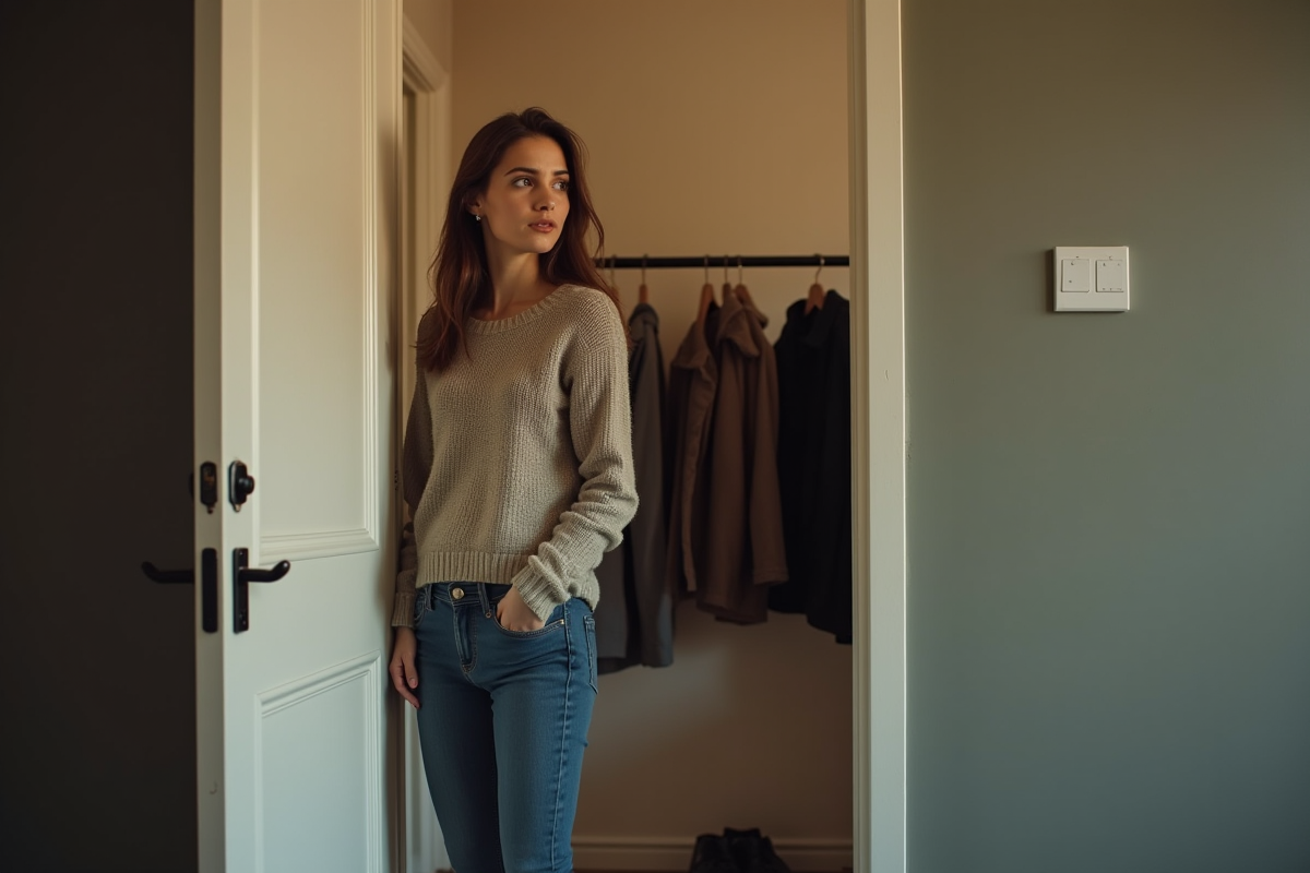 Femme dans son entrée d