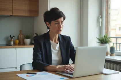 Femme d'âge moyen examinant des formulaires immobiliers à Lyon