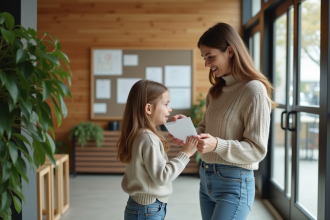Femme et fille dans un hall d appartement moderne