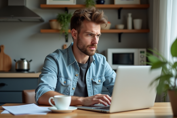 Homme détendu travaillant sur son ordinateur à la maison