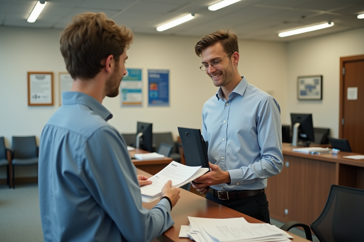 Homme remettant un dossier de changement d