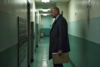 Homme d affaires observant une tache d humidite sur un mur