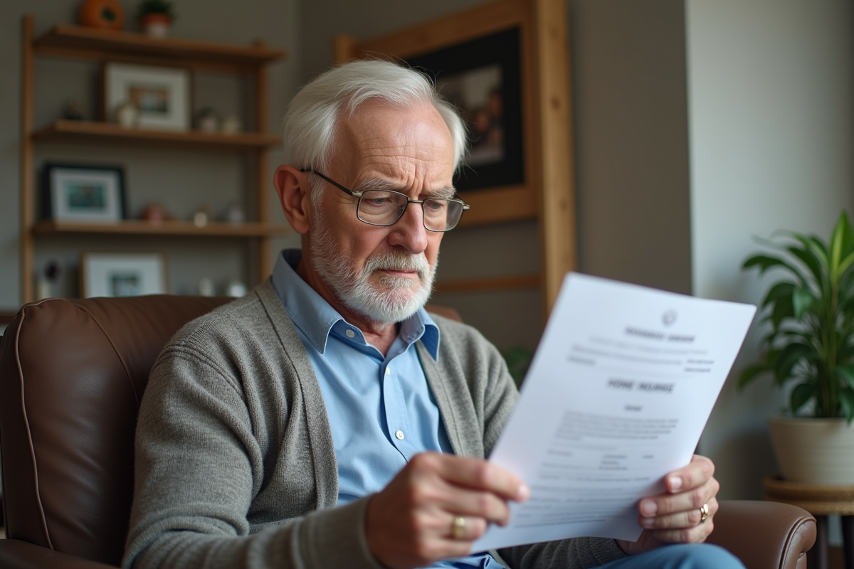 Homme âgé lisant un document d