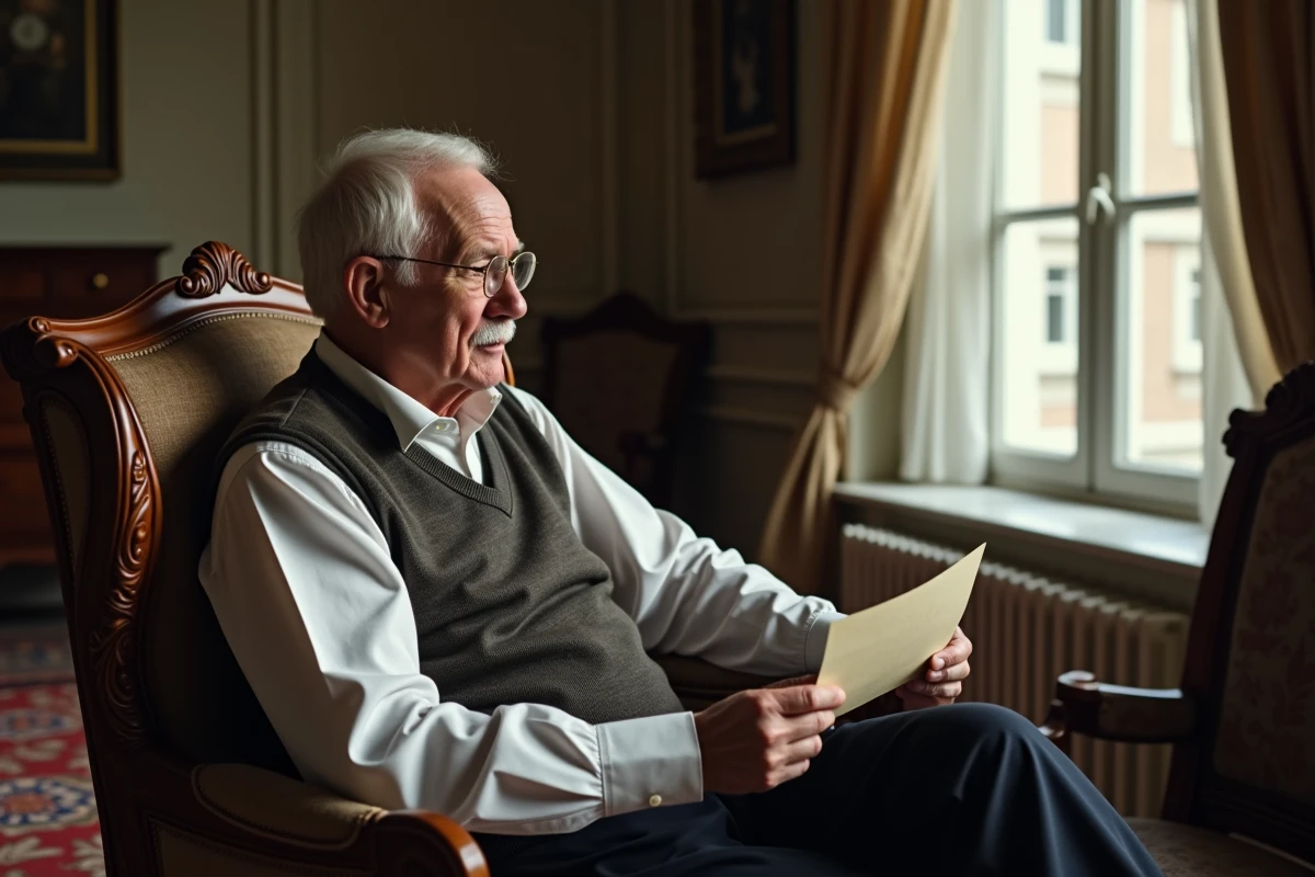 Homme âgé tenant une lettre près d