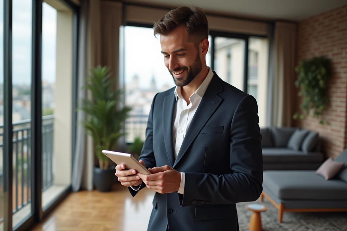 Jeune agent immobilier dans un appartement parisien moderne