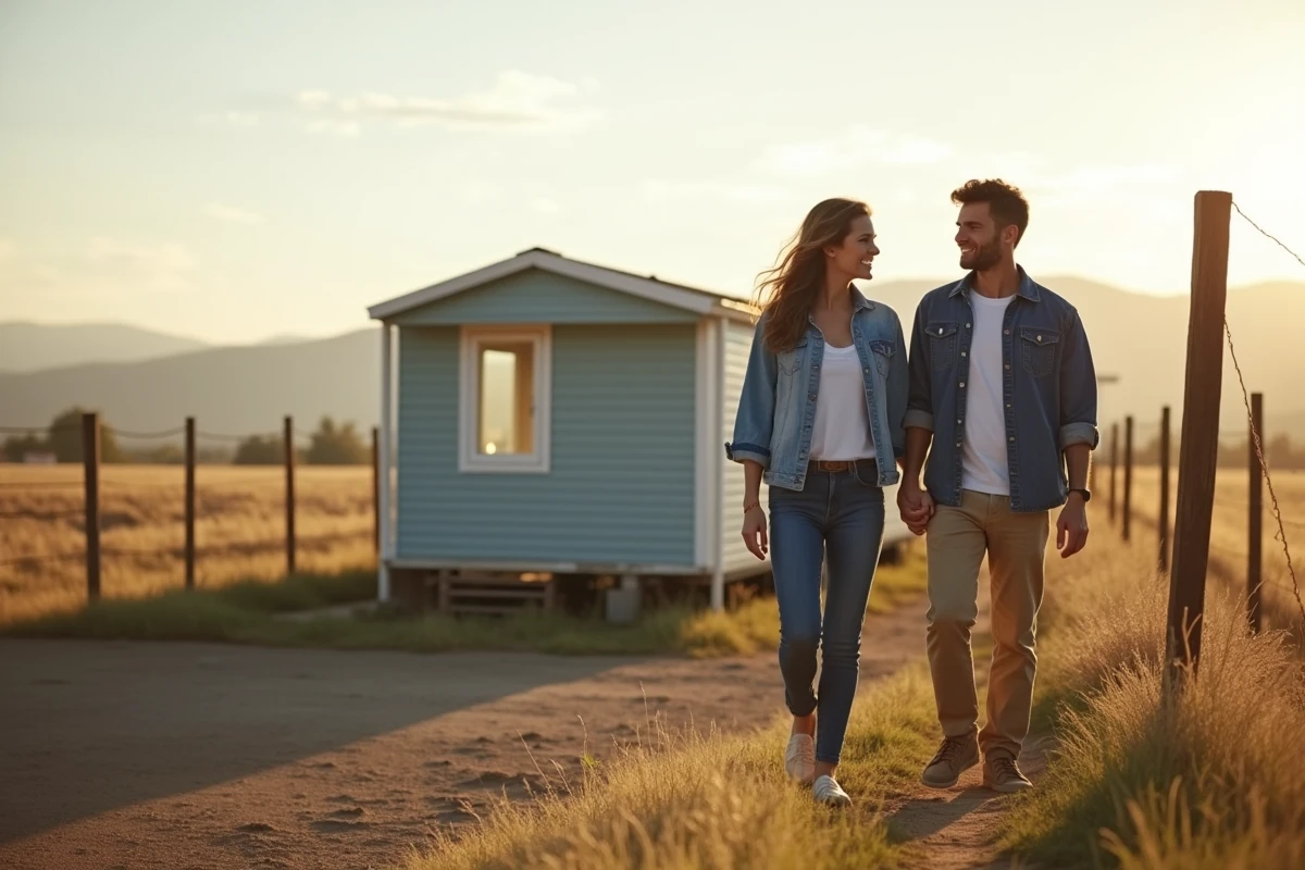 Jeune couple souriant marchant près d