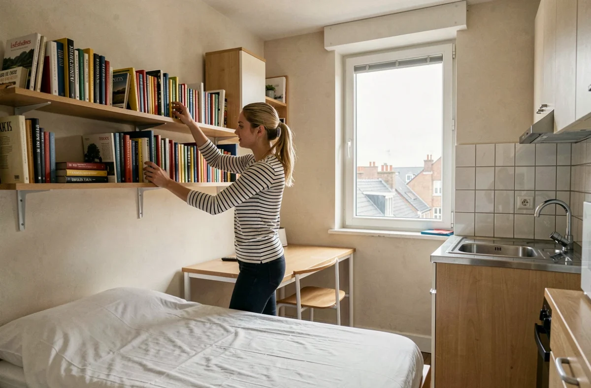 Studio meublé d'une résidence Les Estudines dans la métropole lilloise avec une étudiante s'installant