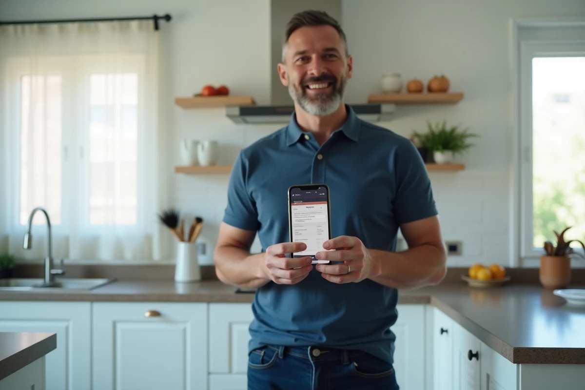 Locataire vérifiant sa quittance de loyer en ligne sur smartphone dans l'application Nexity
