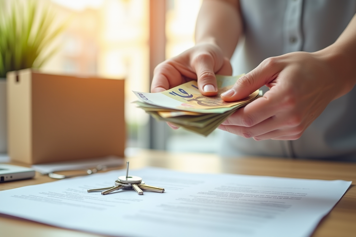 Mains échangeant des billets d euro sur un contrat avec clés