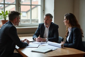 Discussion entre un couple et un mediateur sur un contrat immobilier