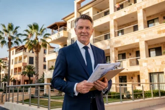 Syndic de copropriété professionnel devant un immeuble résidentiel dans les Alpes-Maritimes, Nice