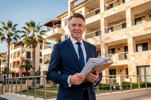 Syndic de copropriété professionnel devant un immeuble résidentiel dans les Alpes-Maritimes, Nice