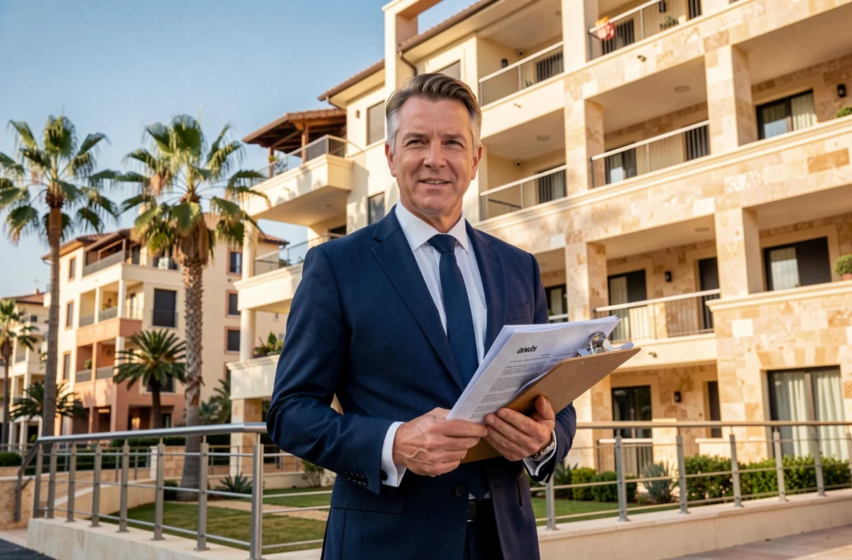 Syndic de copropriété professionnel devant un immeuble résidentiel dans les Alpes-Maritimes, Nice